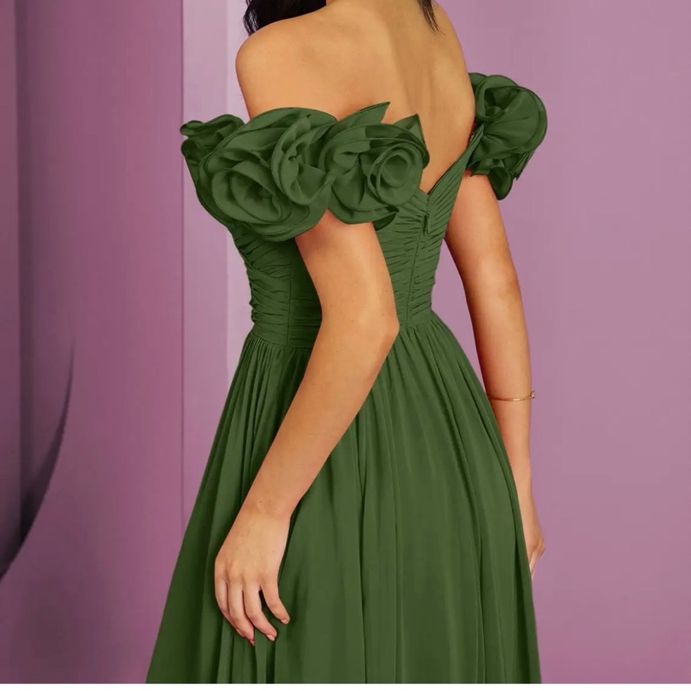 Barbie by Azazie A-Line Off Shoulder Chiffon Convertible Dress Olive Green NWT - Picture 6 of 11